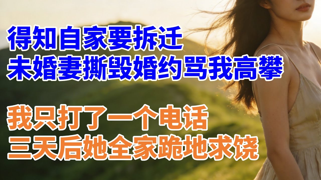 得知自家要拆迁，未婚妻撕毁婚约骂我高攀，我只打了一个电话，三天后她全家跪地求饶