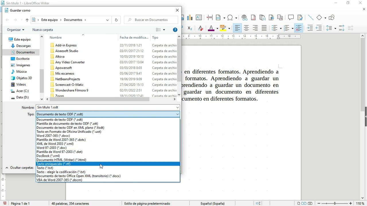 Libreoffice 7.  Writer.  Guardar y exportar