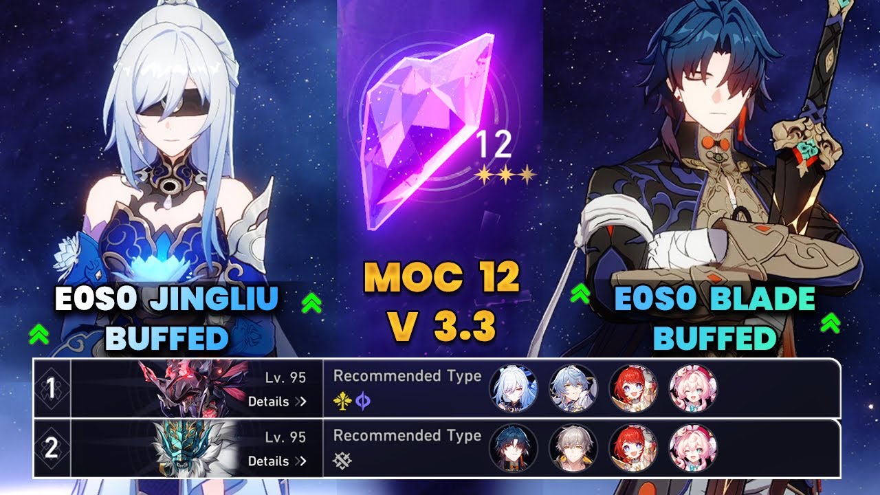 E0S0 Jingliu Buffed & E0S0 Blade Buffed | MOC12 | 3 Stars | HSR | V3.3 | Character Showcase |