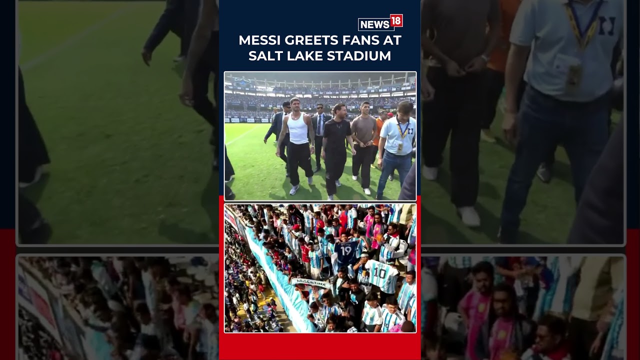 WATCH: Football Icon Lionel Messi Greeted Cheering Fans At Salt Lake Stadium In Kolkata | N18S