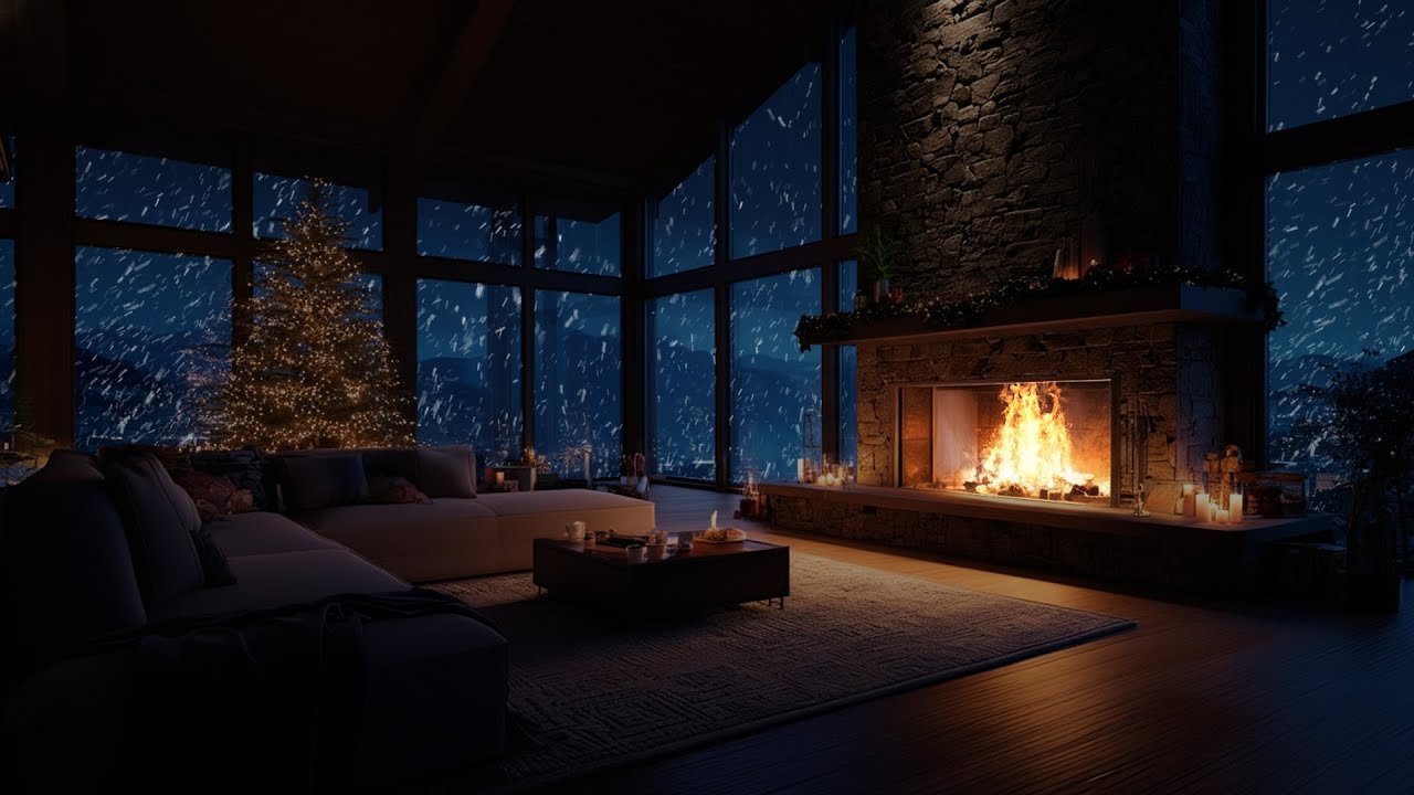 Gentle Snow Moving Softly Around Firelight Glow ❄️ A Quiet Winter Space for Focus