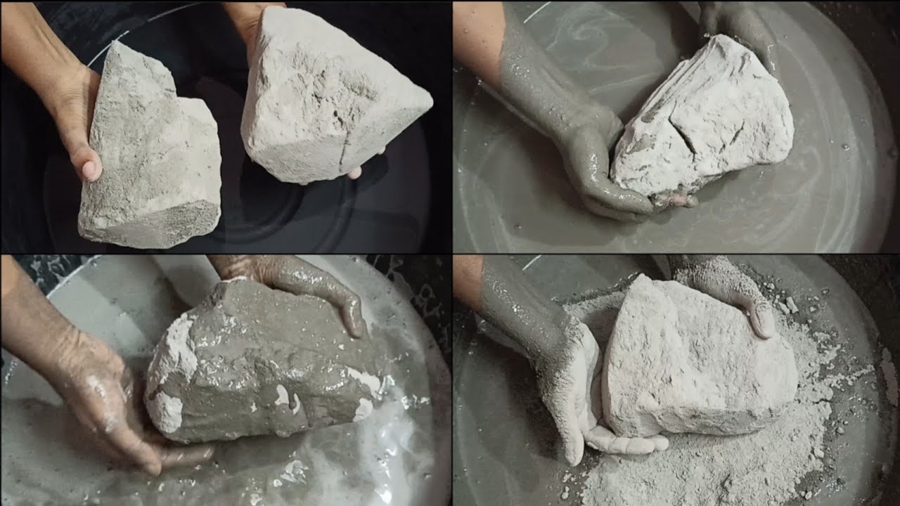 Soft Crunchy Creamy🤤Pure Cement Chunks 💦 Crumbling & Paste Mixing/Playing ASMR