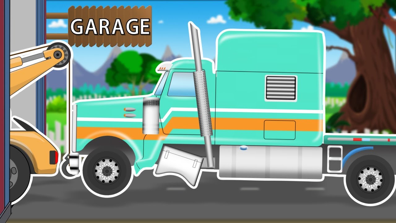 Flatbed Truck in Car Garage For Repair | Cartoon Video For Kids | Fun Videos For kids