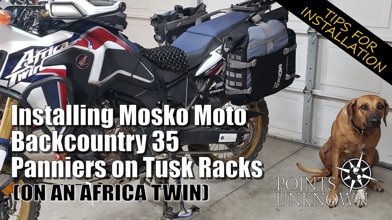 Установка велосумок Mosko Moto Backcountry 35 на багажники Tusk (Africa Twin)