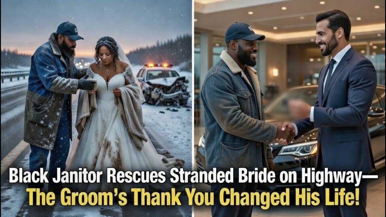 Black Janitor Rescues Stranded Bride on Highway—The Groom’s Thank You Gift Changed His Life!