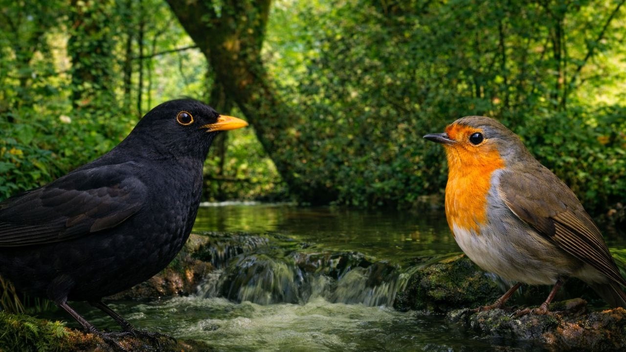 Blackbird & Robin Duet by a Forest Stream — 3 Hours of Living Woodland Ambience