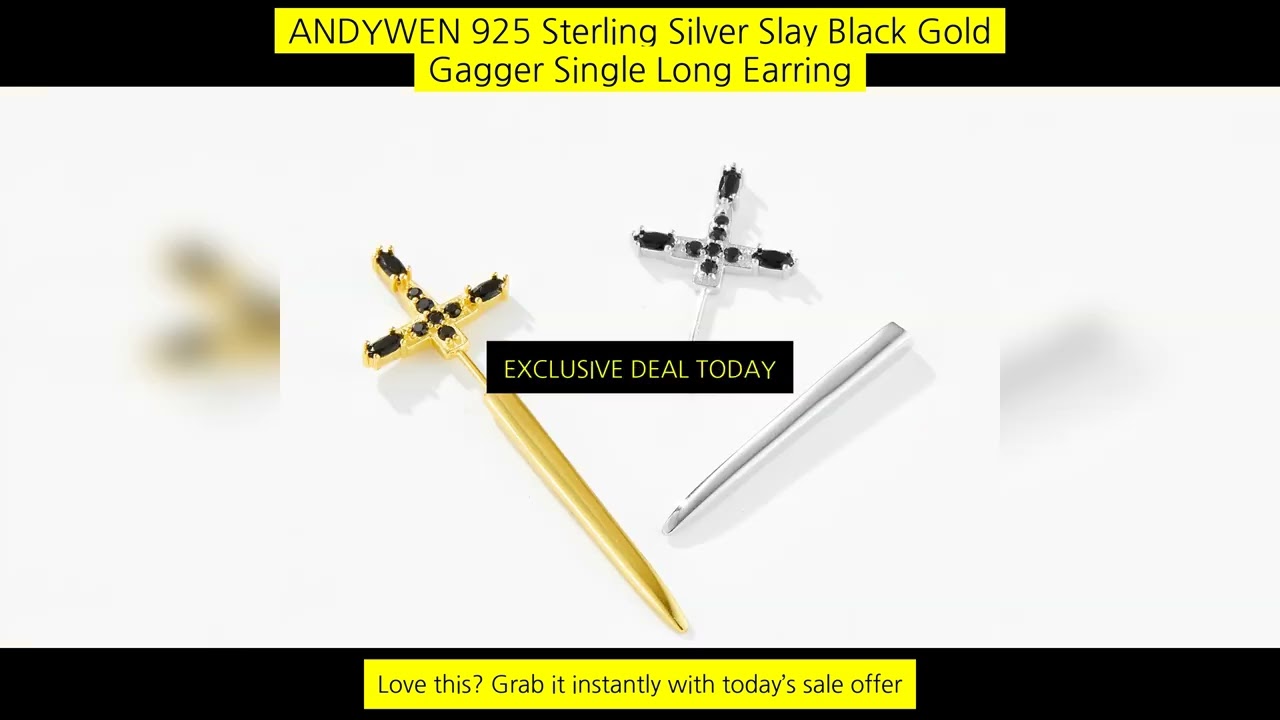 Andywen 925 Sterling Silver Slay Black Gold Gagger Single Long Earring France