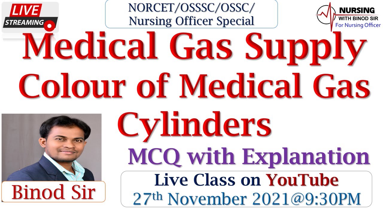 Medical Gas Supply II Colour of Gas Cylinders II MCQ with Explanation II NORCET II OSSSC