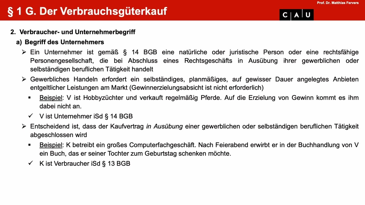 Examenskurs Schuldrecht BT – Folge 06 (KaufR: Verbrauchsgüterkauf)
