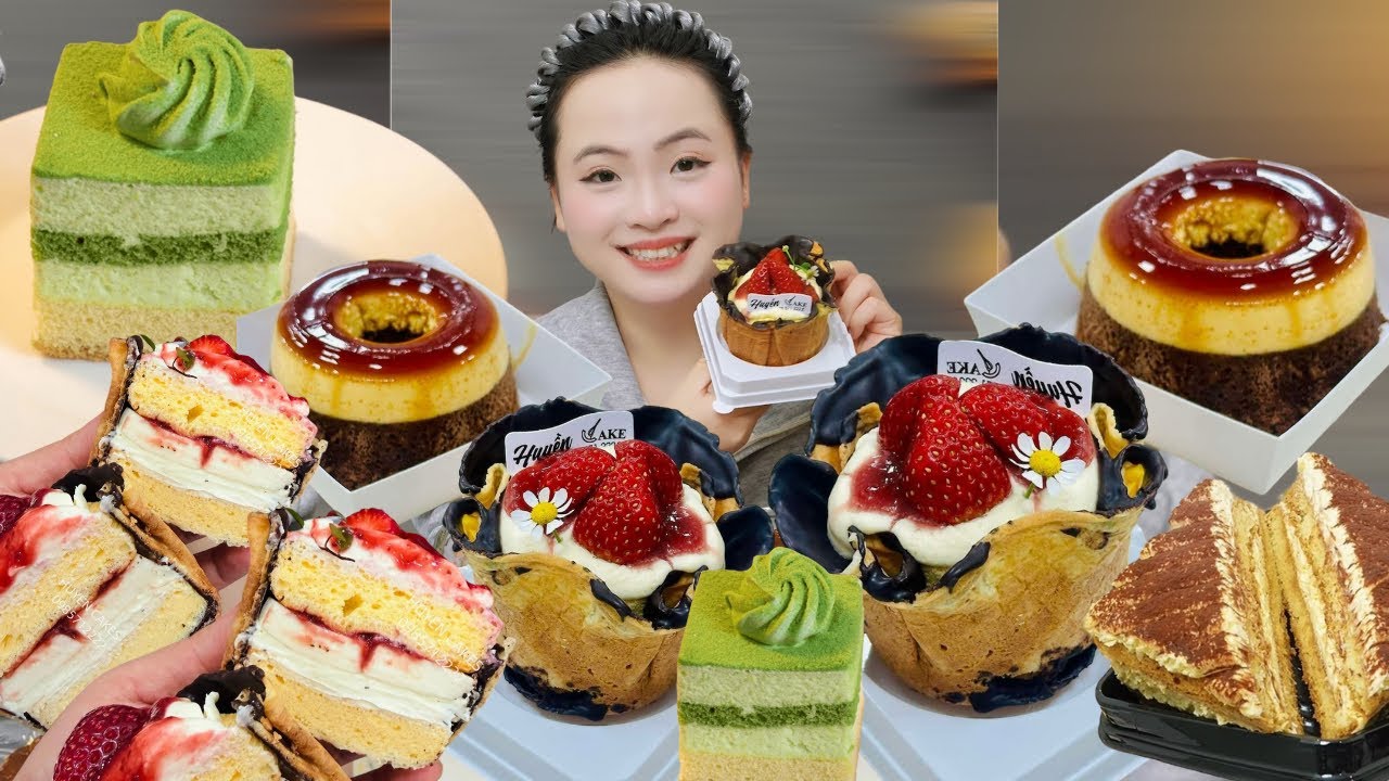 Ăn Các Loại Bánh Ngọt Hot Trend| Bánh Ốc Quế Dâu, Bánh Mousse Matcha, Tiramisu, Flan gato chocolate
