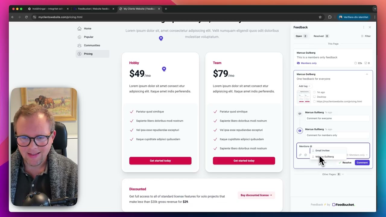 How to submit Member only feedback in Feedbucket