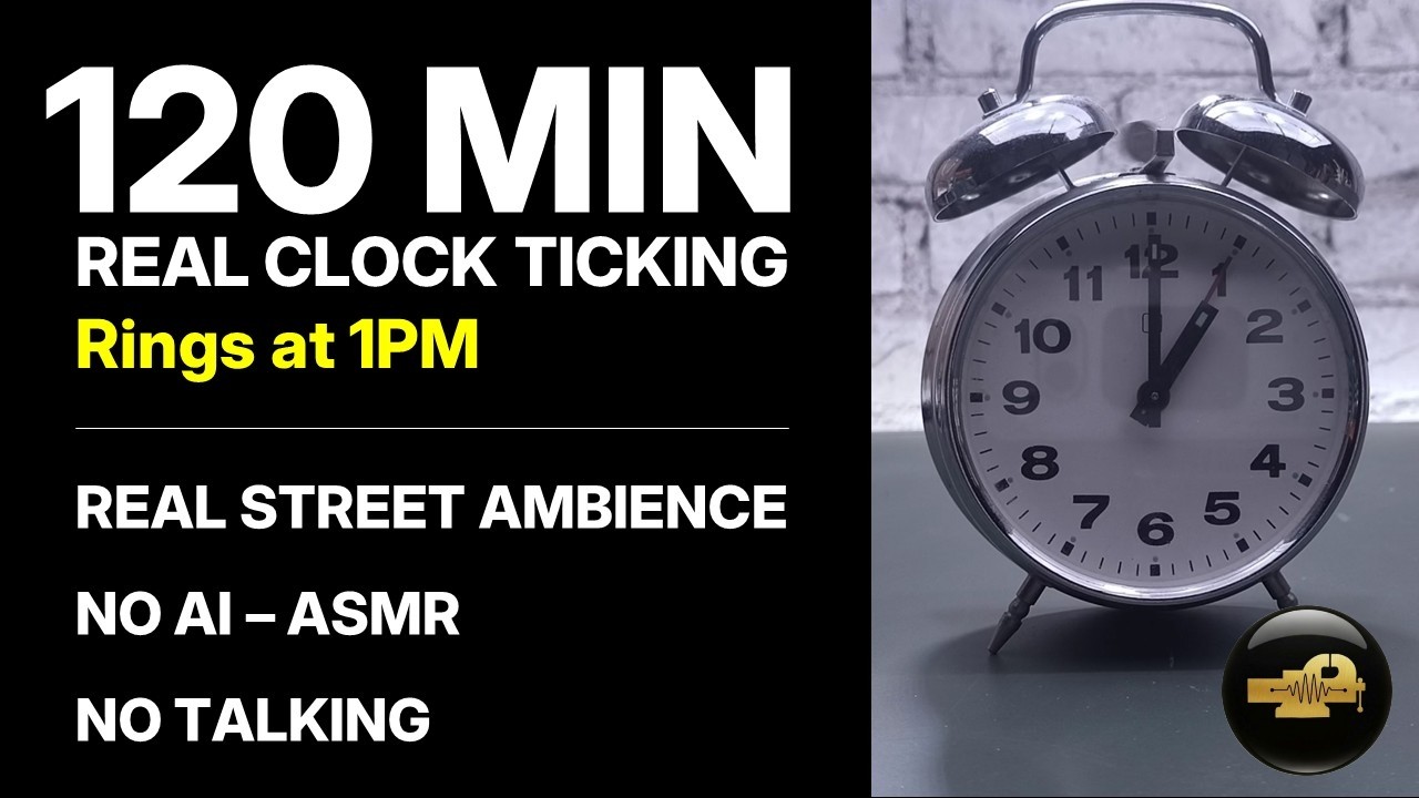Kenji ASMR Studio | 120 MIN of MECHANICAL CLOCK TICKING | Real Street Ambience | Rings at 1PM
