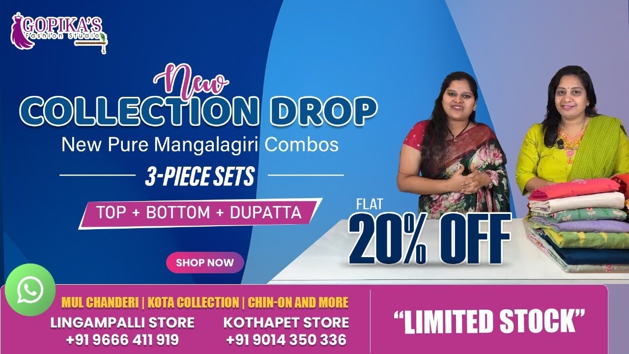 New Pure Mangalagiri 3-Piece Combos | Flat 20% OFF | Gopika Fashion Studio Collection Drop #trending