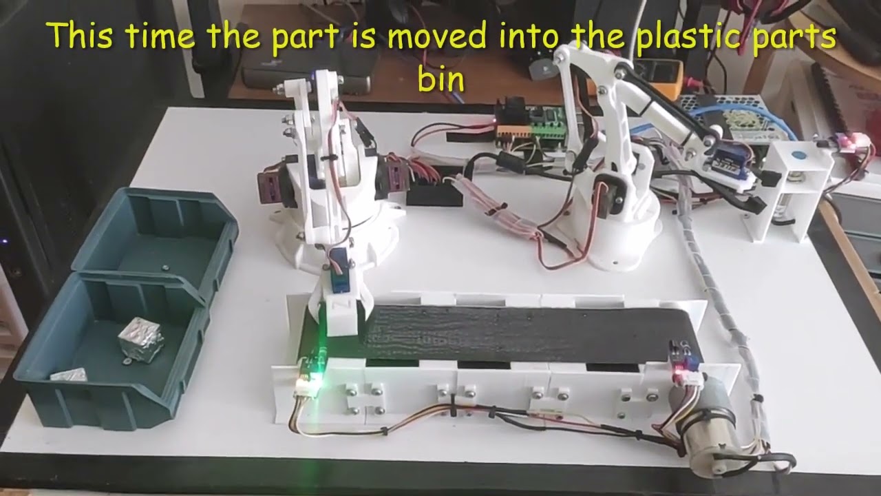 Smart Factory - 3D printed sorting line with two EEZYbotARM robot arms