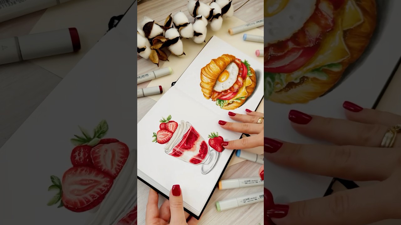 Food Illustration / Marker sketchbook flip through / Realistic drawing 