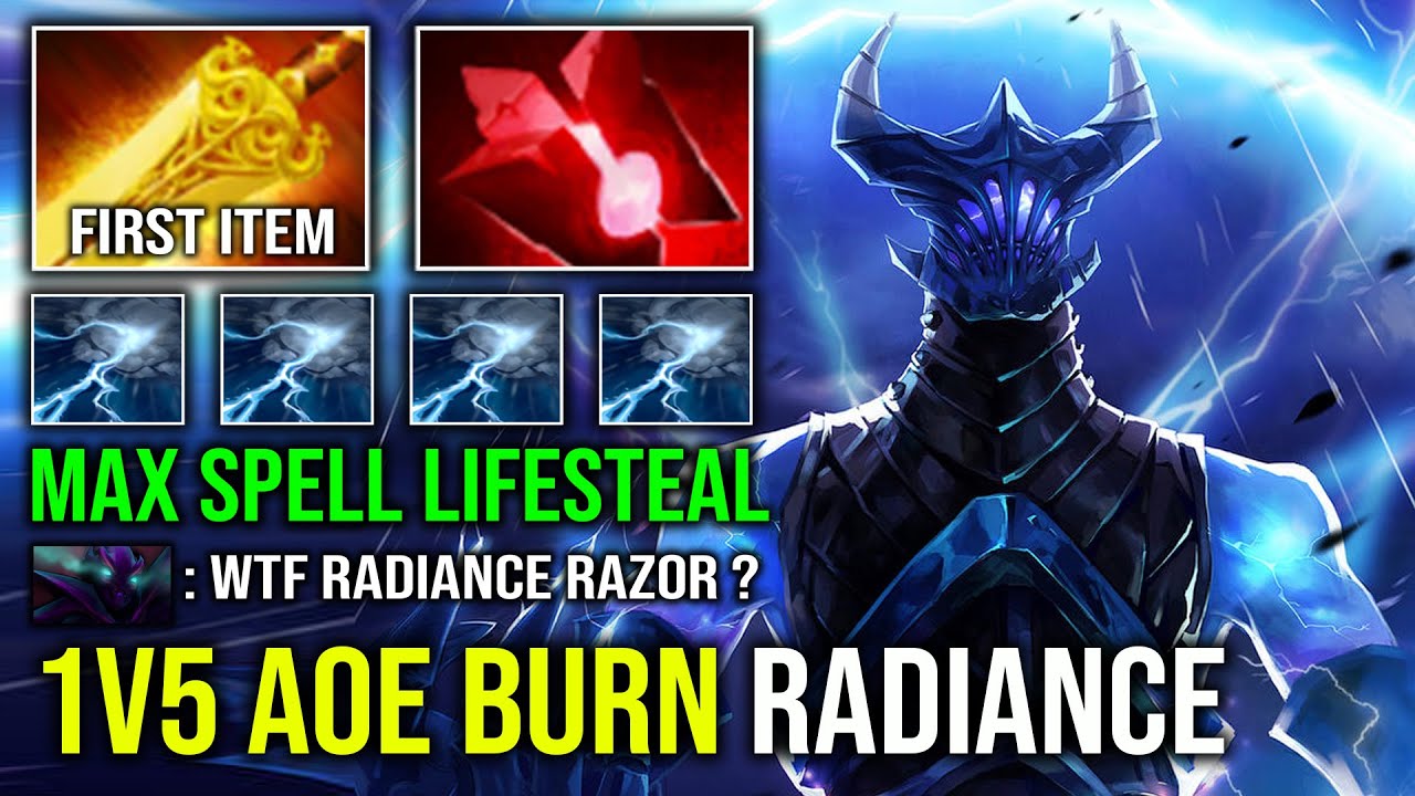 WTF Radiance + Bloodstone 1v5 Spell Lifesteal AOE Unlimited Burn DPS Solo Mid Razor Dota 2