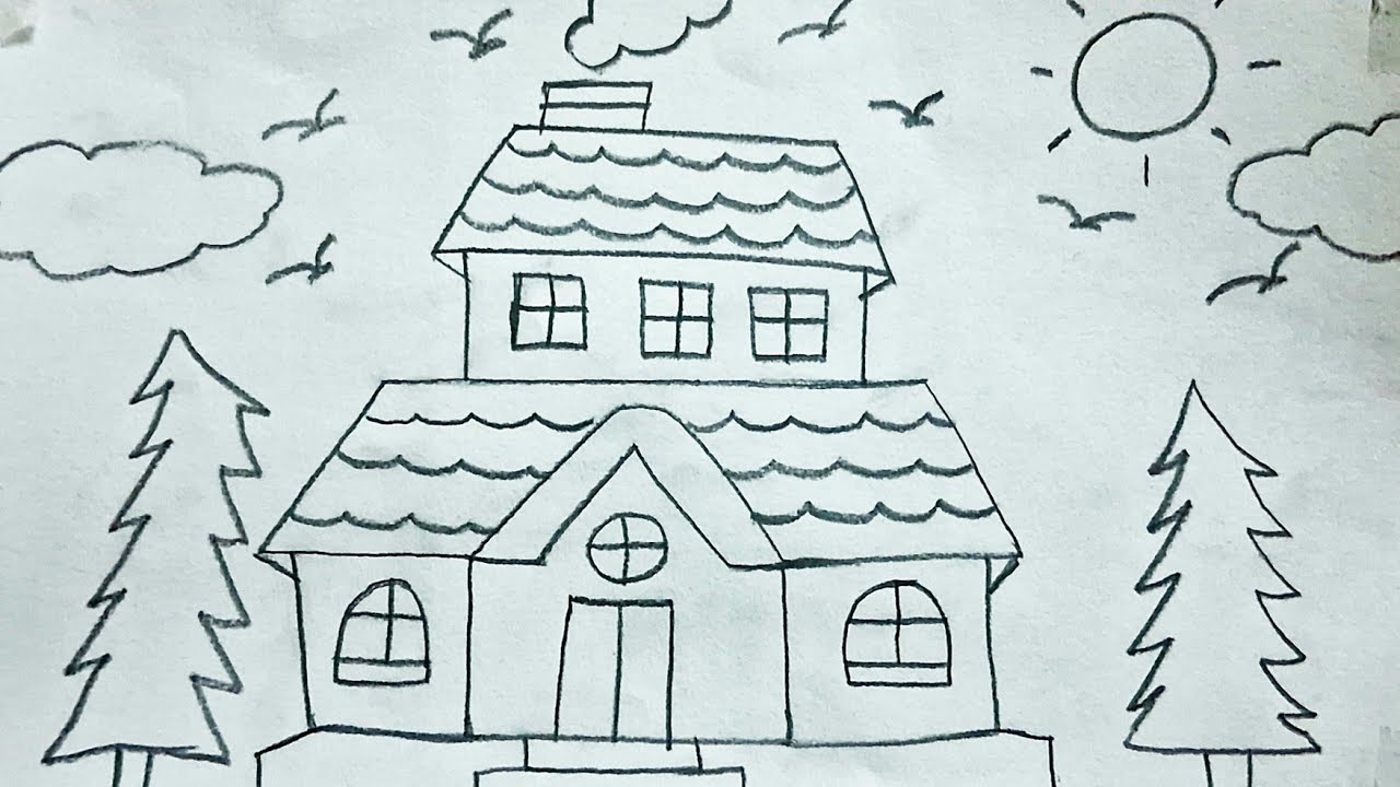 Easy House Drawing with Pencil Tutorials / How to Draw a Beautiful House step by step / Easy Drawing