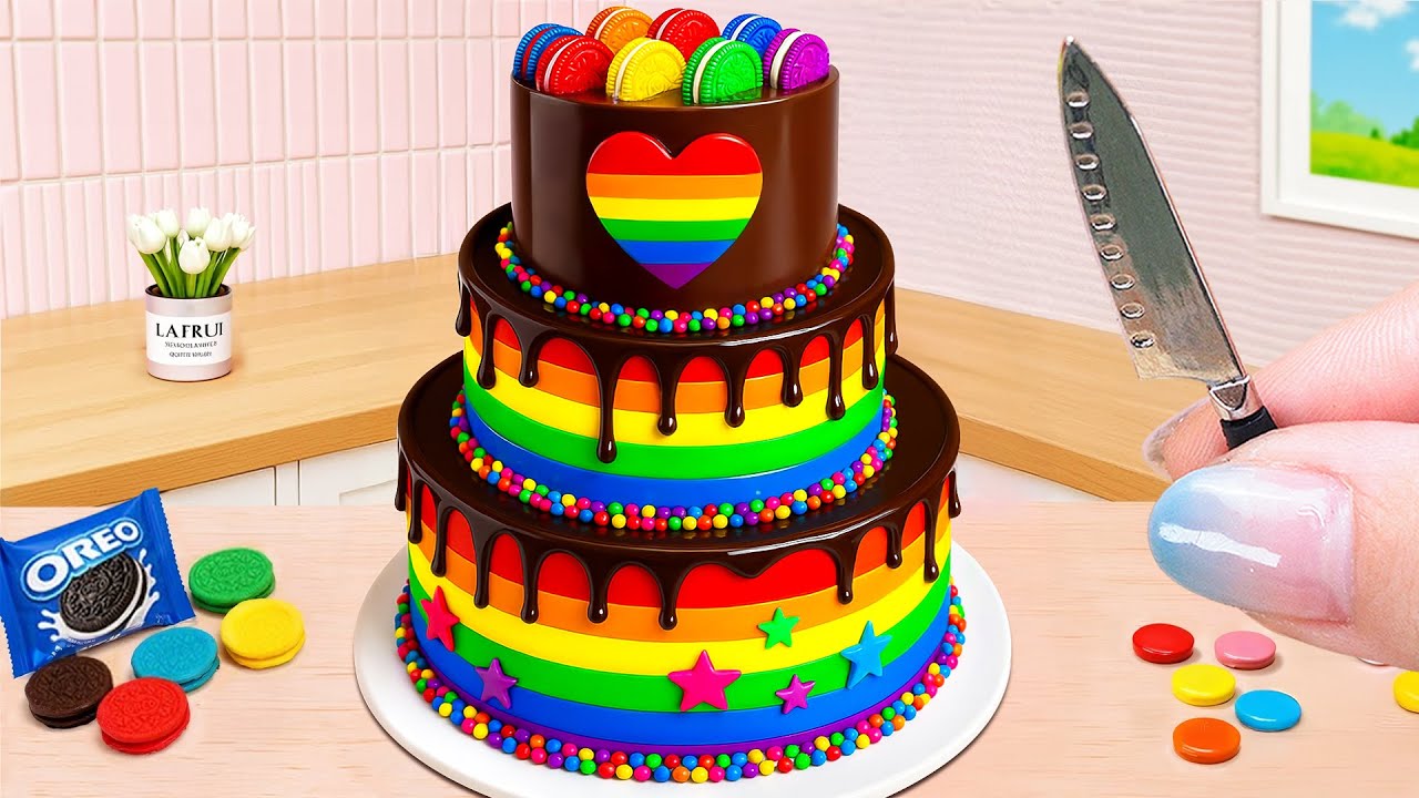 Adorable Rainbow Chocolate Making🌈🍫Mini Rainbow Cake Repice with Chocolate Cake Decorating Ideas