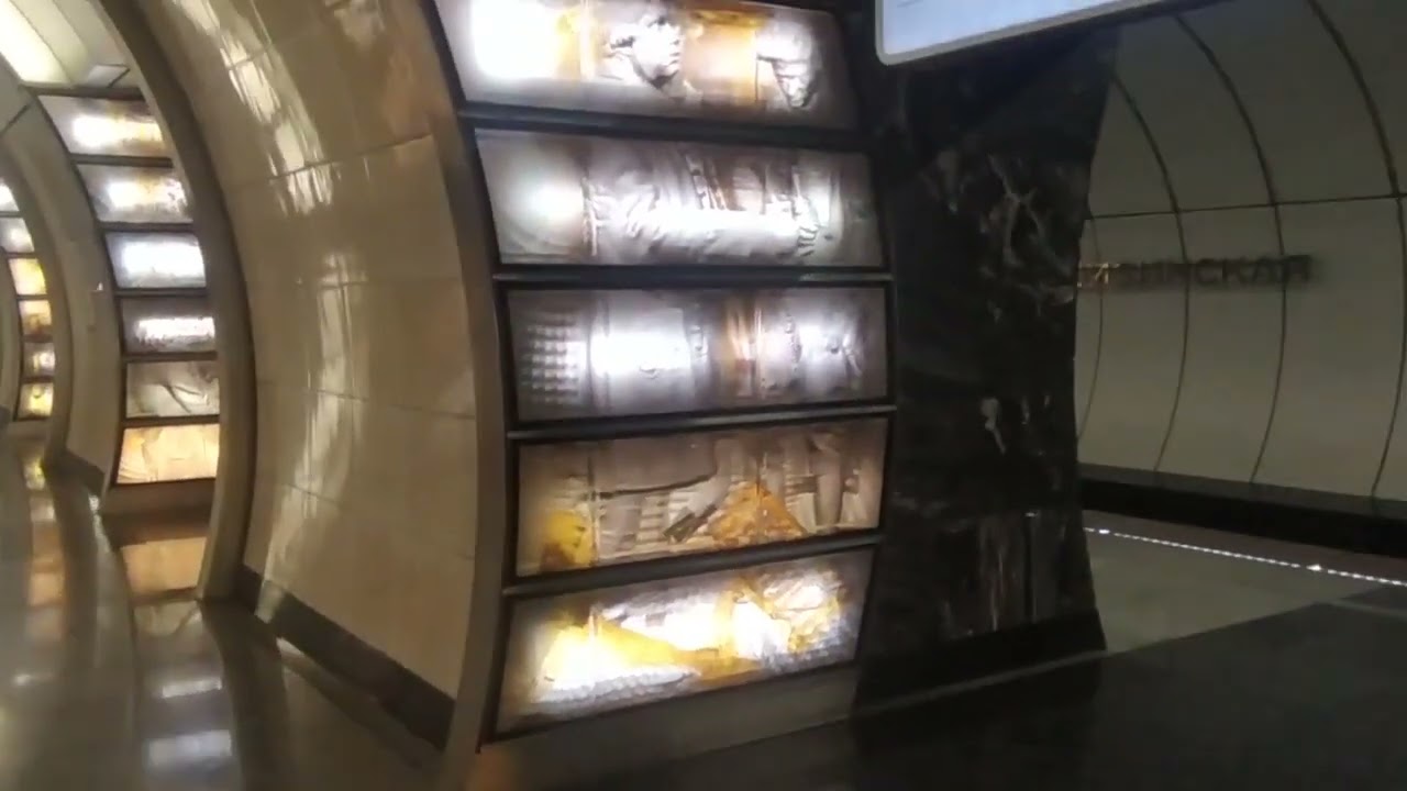 Metro Moscow,Fonvizinskaya station,Light green Line - interior view,arrival of the train Fragment 58