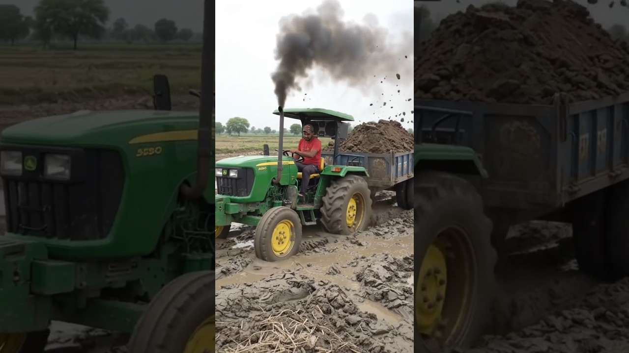 John Deere Tractor heavy load trolley pulling 💪#TractorPower #TrolleyPulling #Tractor #ViralVideo