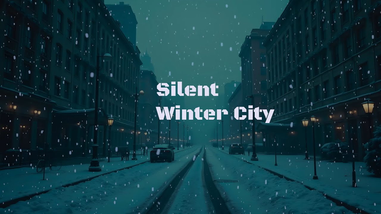 Winter Snowfall Ambience | Serene Animated City Evening with Soft Guitar Music