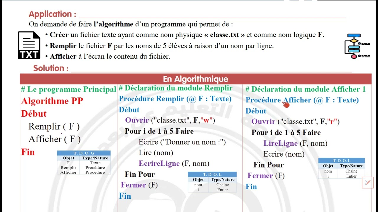 05_Les fichier : Fichier Texte - Application (Algorithme)