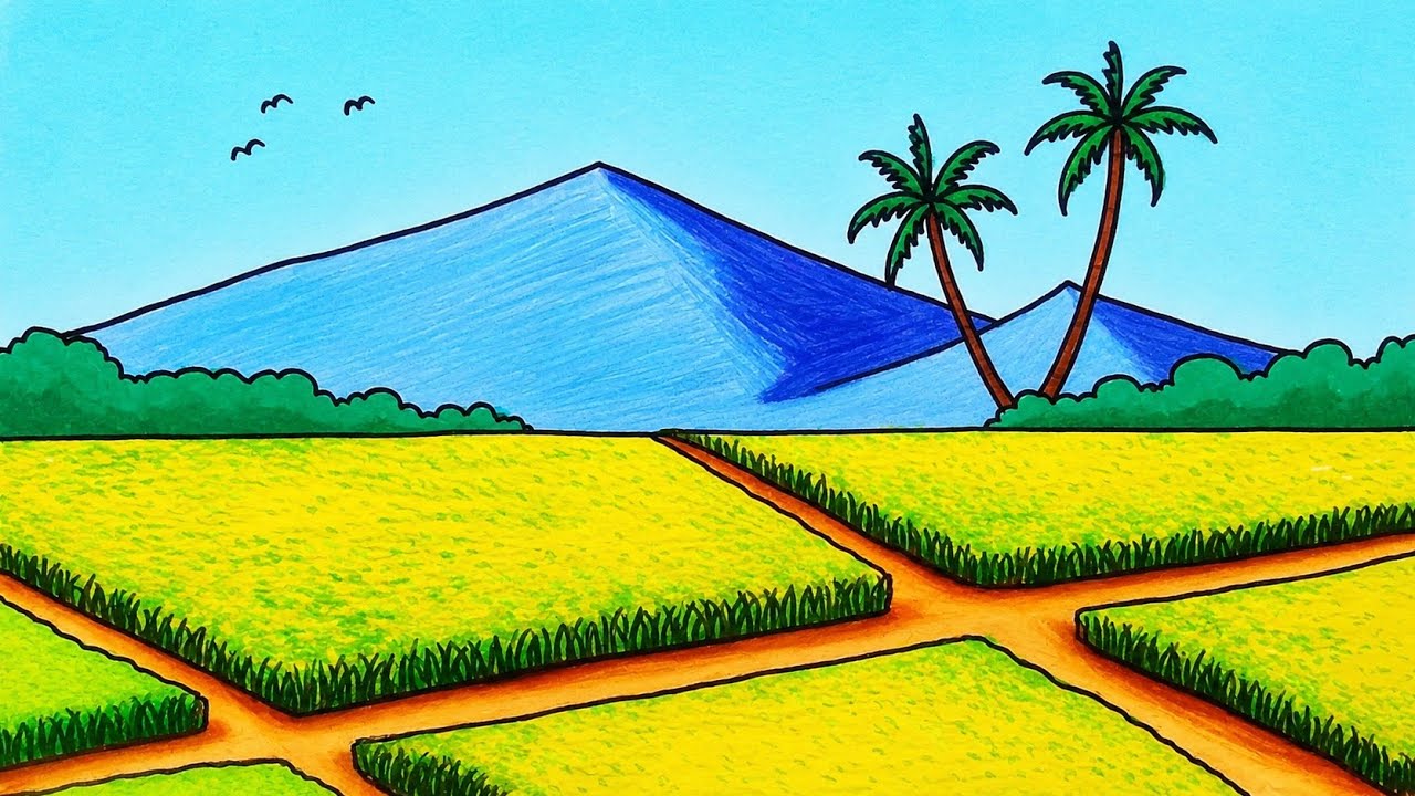 Easy Drawing Tricks for Beginners | How to Draw Rice Fields in the Village With Oil Pastel