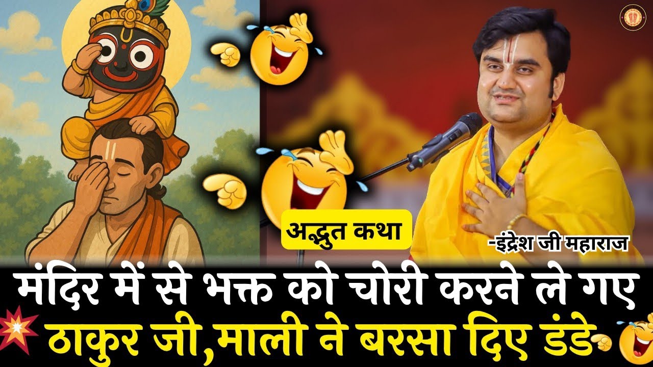 मंदिर में से भक्त को चोरी करने पे गए ठाकुर जी फिर #indreshji #bhaktipath #bhagwatkatha #katha #radhe