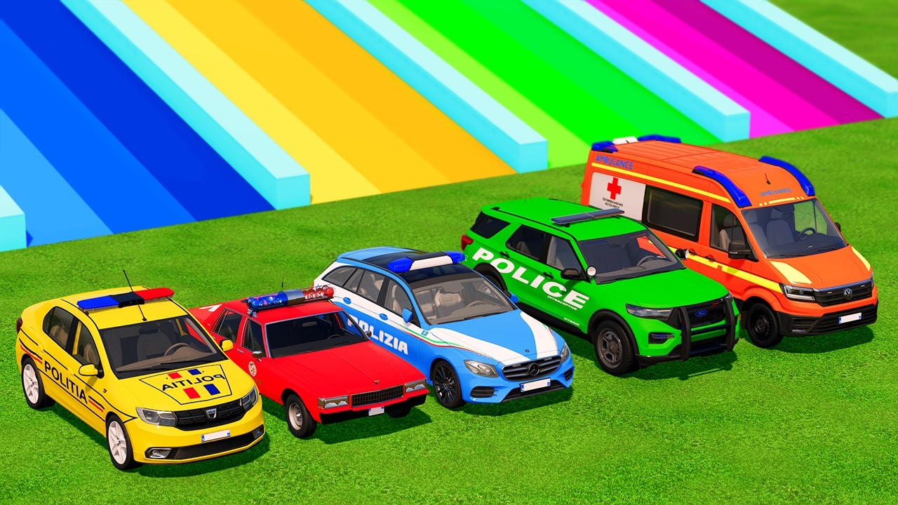 POLICE CARS, AMBULANCE, FIRE DEPARTMENT VEHICLES TRANSPORTING WITH MAN TRUCKS ! Farming Simulator 25