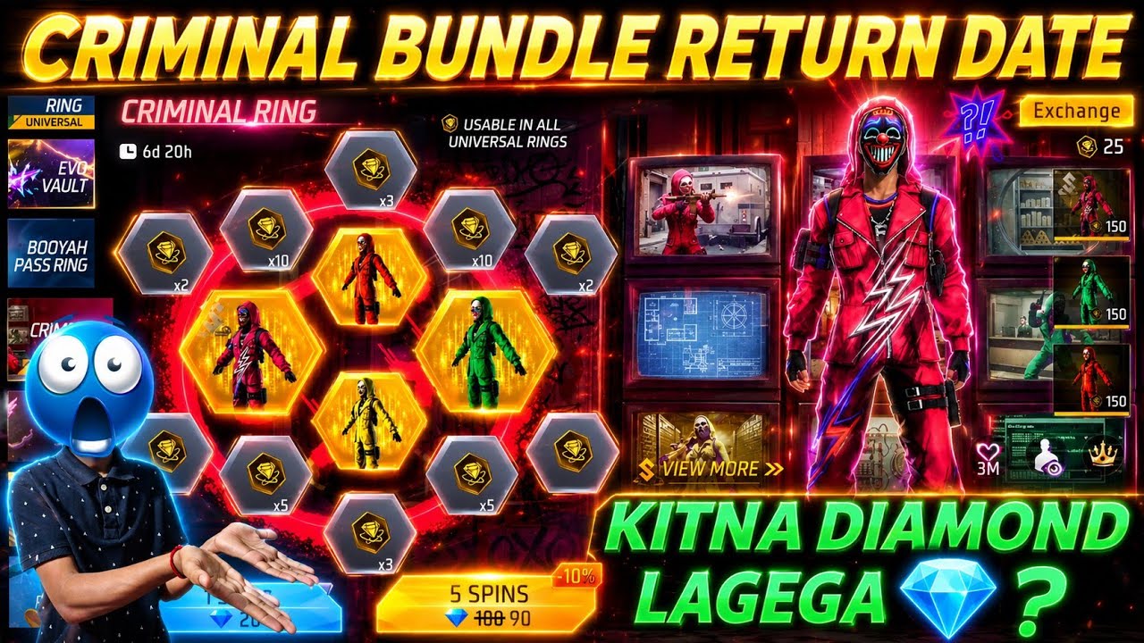 Criminal Bundle Return Free Fire | Next Universal Ring Event Ff | Free Fire New Event | Ff New Event