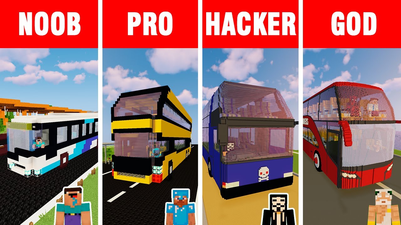 Minecraft NOOB vs PRO vs HACKER vs GOD: BUS BUILD CHALLENGE in Minecraft / Animation
