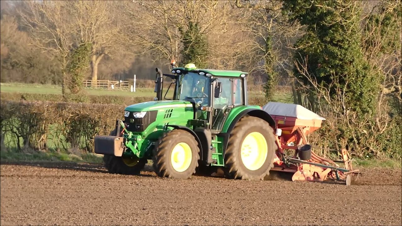 John Deere 6155M Tractor Seed Drilling Busy Working