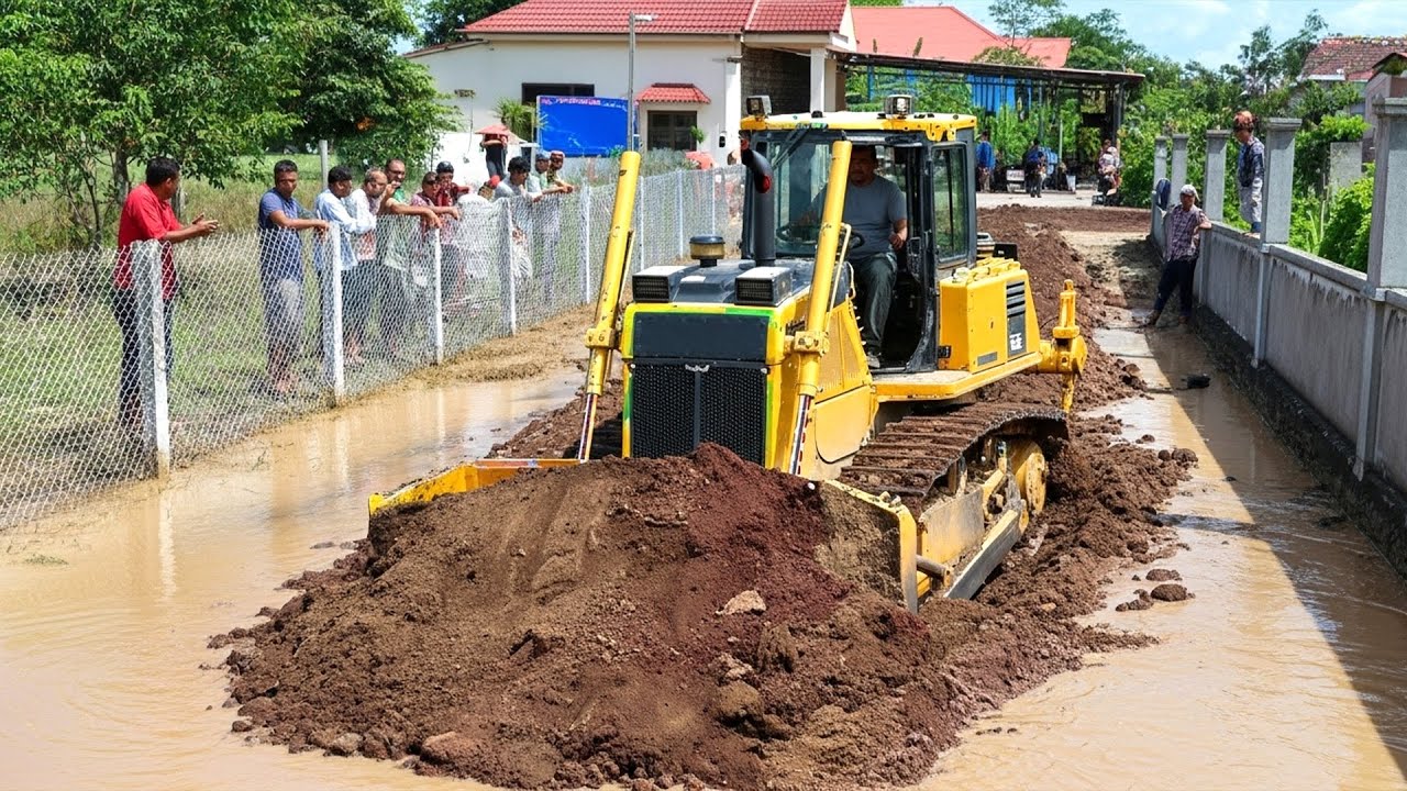 Powerful Bulldozer Working Hard in Deep Mud  Amazing Rural Road Repair