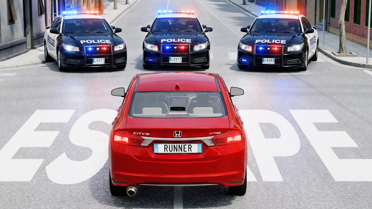 1 RUNNER vs 3 POLICE Challenge - BeamNG