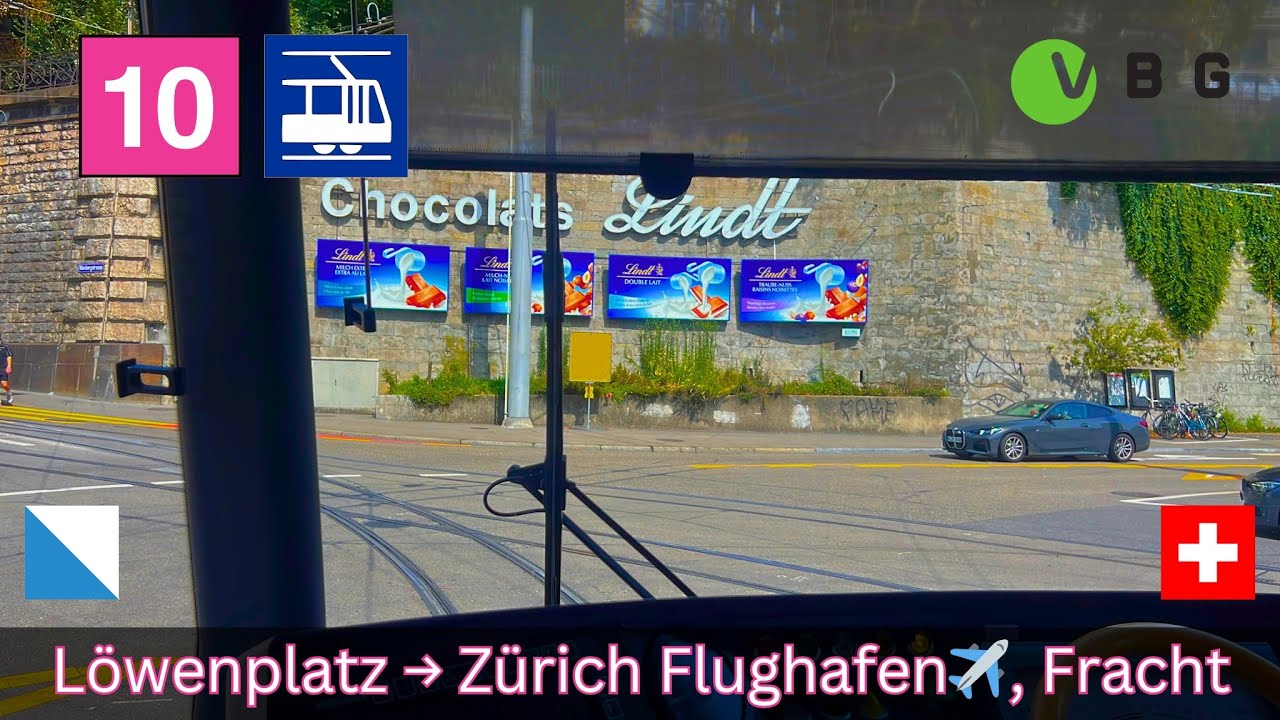 🇨🇭Zürich VBG Tramlinie 10 | Löwenplatz → Zürich Flughafen✈ [4K]
