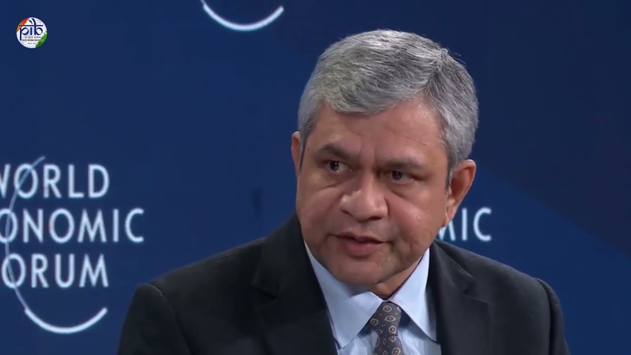 Union Minister Ashwini Vaishnaw at the WEF, speaking on India&rsquo;s AI Solutions in Services