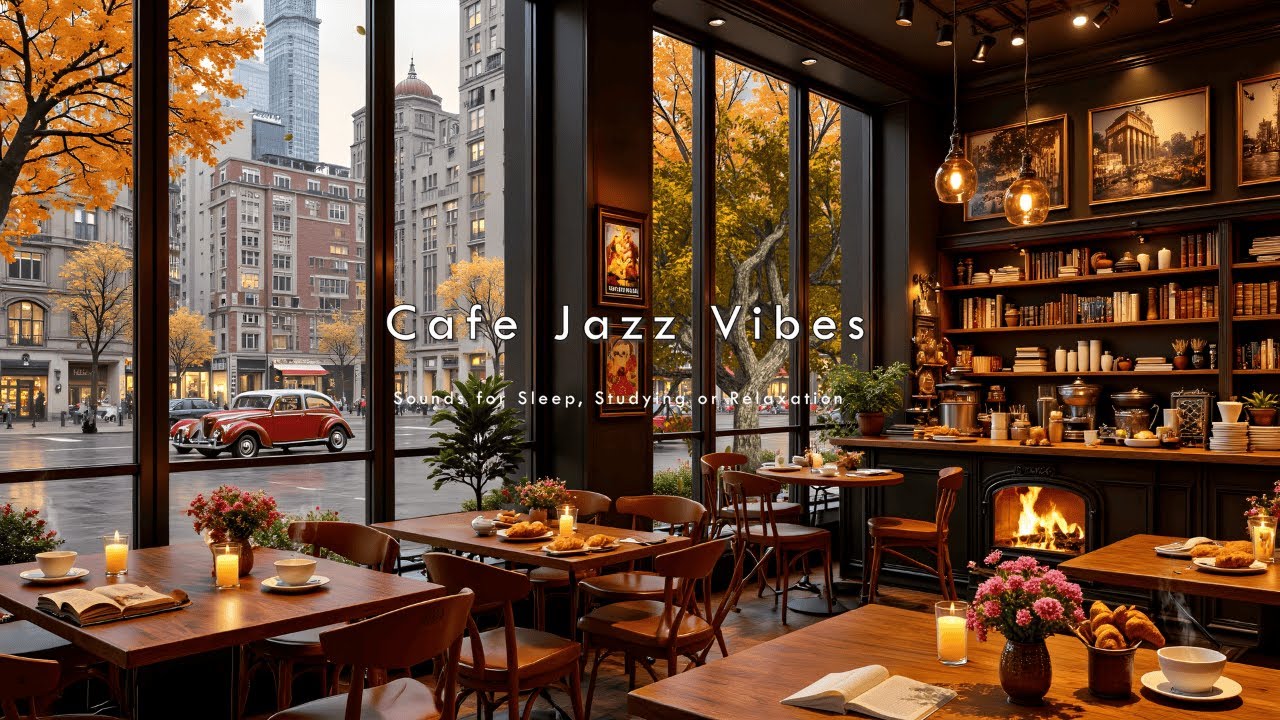 (NO ADS) Soft Morning Jazz at Autumn Coffee Shop Ambience 🍂Smooth Piano Jazz Music for Working