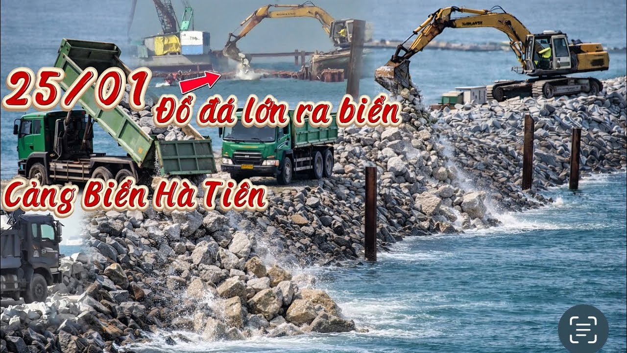 CẢNG BIỂN TỔNG HỢP HÀ TIÊN HÔM NAY TĂNG CƯỜNG THÊM SÀ LAN CHỞ ĐÁ TẢNG ĐỔ RA NGOÀI BIỂN CHẮN KÈ