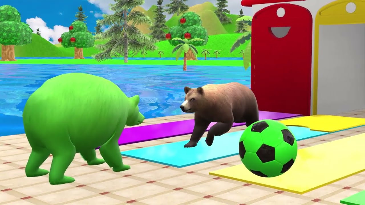 Long Funny Animal Slide Game in 3D with Cow Elephant Gorilla and Tiger Racing
