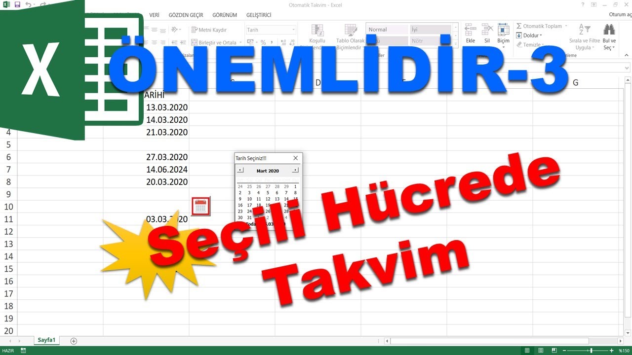 Seçili hücrede otomatik takvim görüntüleme çalışması  ( Excel vba monthview sample )