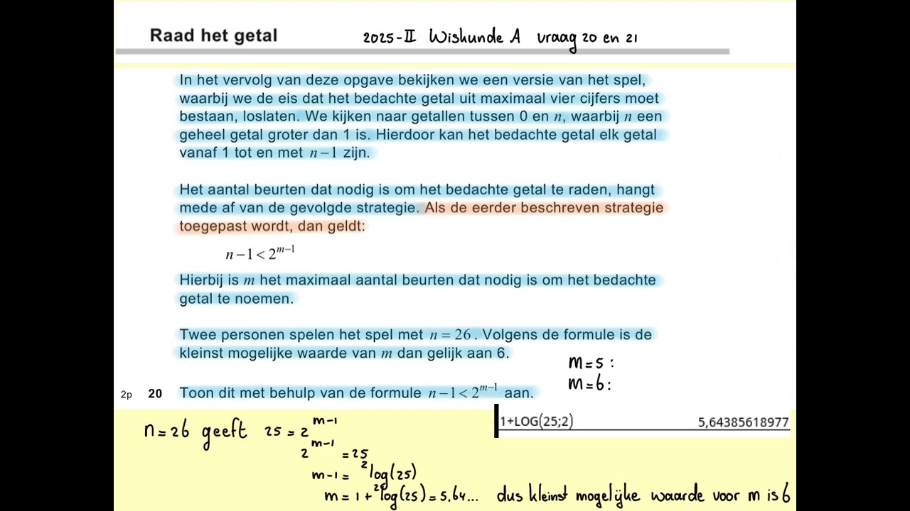 2025-II Raad het getal (vraag 20 en 21) VWO wiskunde A