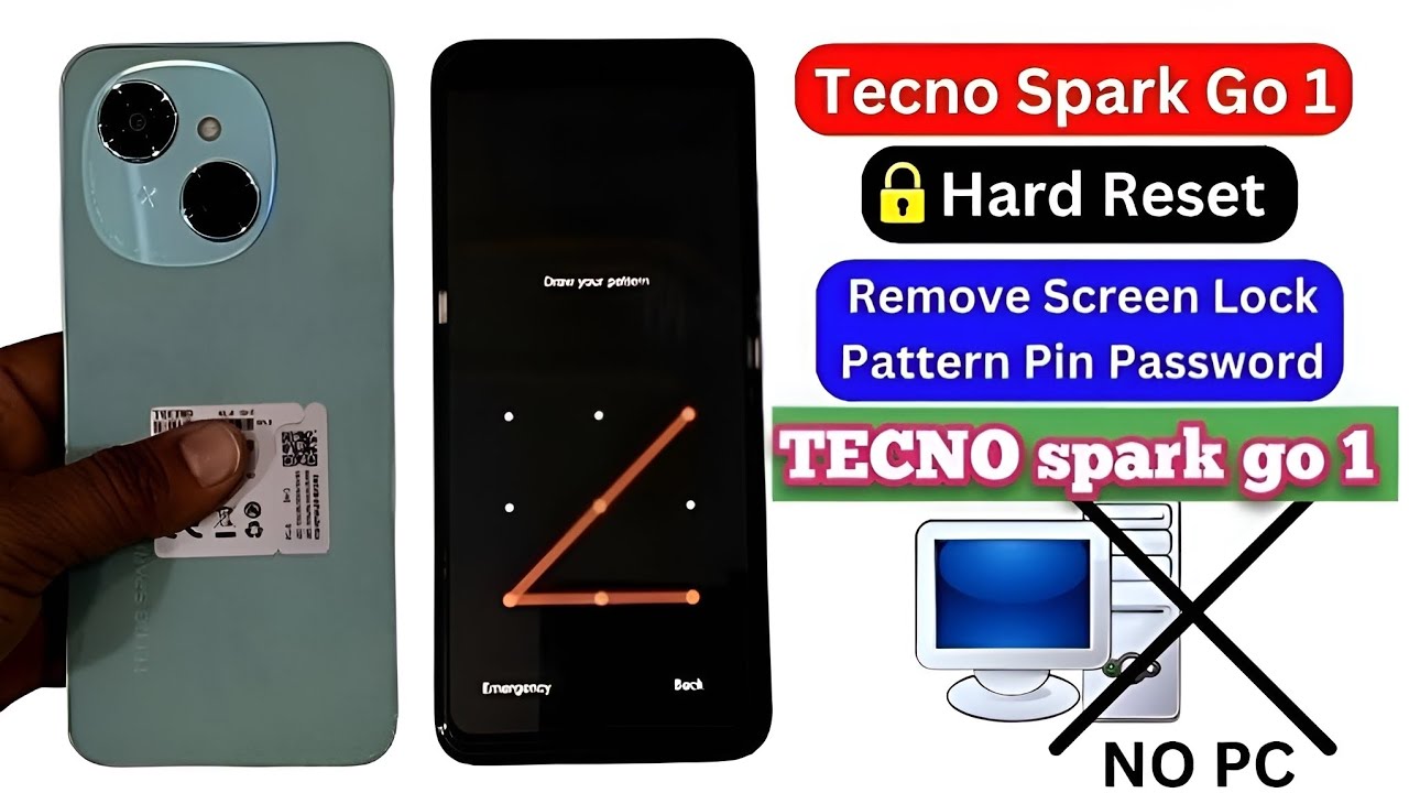 TECNO spark go 1 hard reset factory reset remove password pattern screen lock remove without PC 