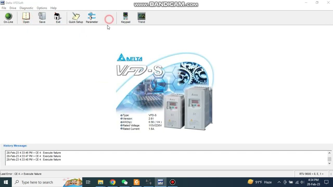 Delta inverter operating and program modify using VFDSoft