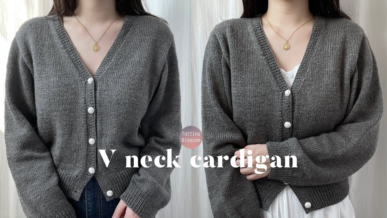 DIY 대바늘 브이넥 셋인슬리브 가디건 Knit V-neck cardigan tutorial