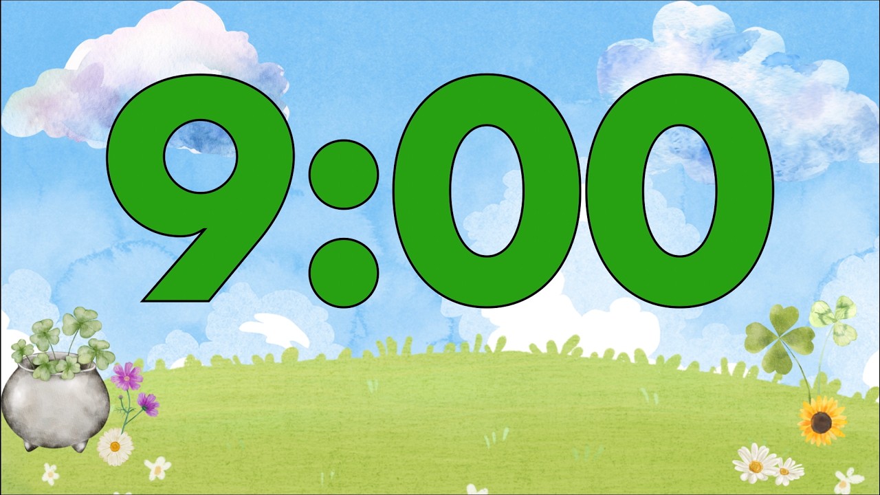 9 Minute Saint Patrick’s Day Classroom Timer (Fun Harp Alarm at End, No Music)