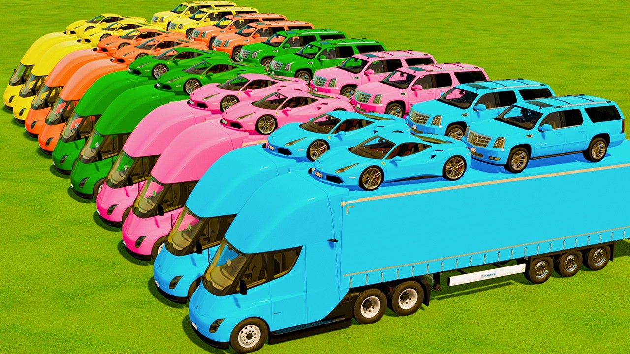 Transport With Colors | Lamborghini vs Big Cars & New Trucks In Fs22 | Farming Simulator 22