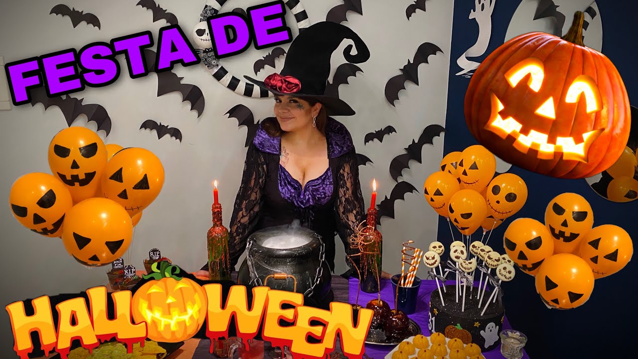 FESTA DE HALLOWEEN de arrepiar, gastando pouco ☠️🎃 comidinhas, decoração de mesa e parede