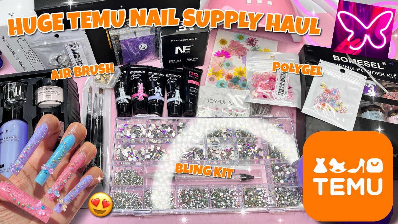 TRYING MORE CHEAP NAIL PRODUCTS FROM TEMU 🧡 Acrylic kits, dip powder kit, nail decor + more!