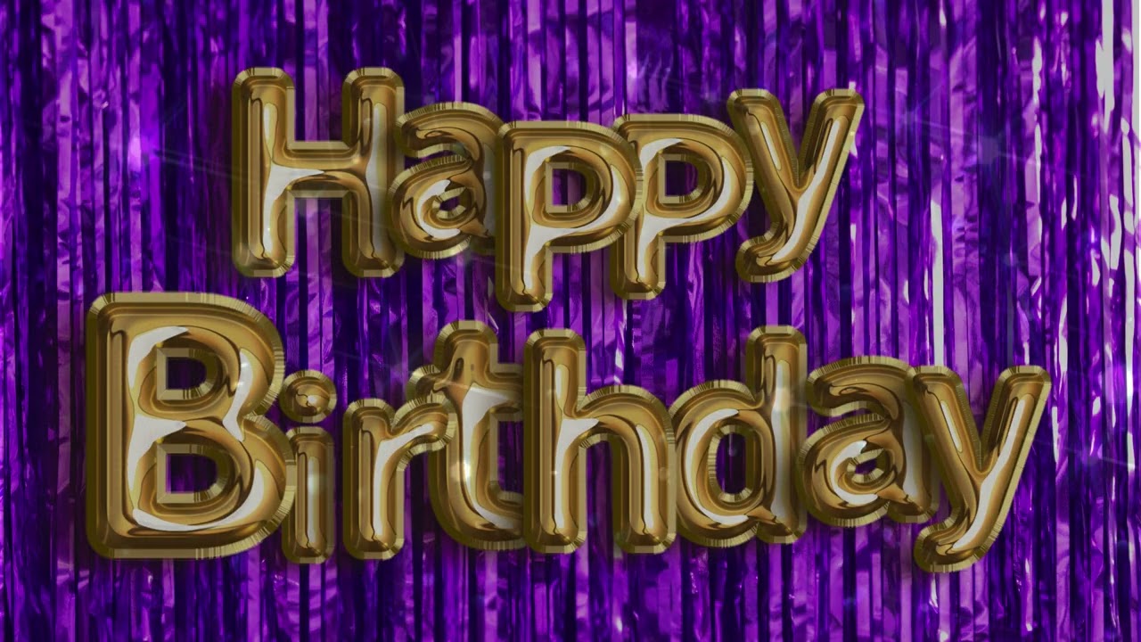 Purple and Gold Birthday Background Happiest Happy Birthday Song✨Purple Tinsel Gold Balloon Letters 