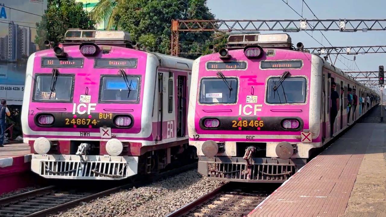 🔥Pink Colour ICF EMU local trains perfect crossing & arrival departure show!